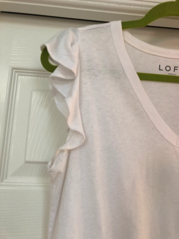 New Loft White Flutter Sleeve V-Neck Tee 5