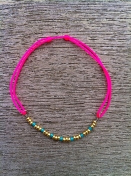 Bracelet rose fluo/doré/turquoise 1