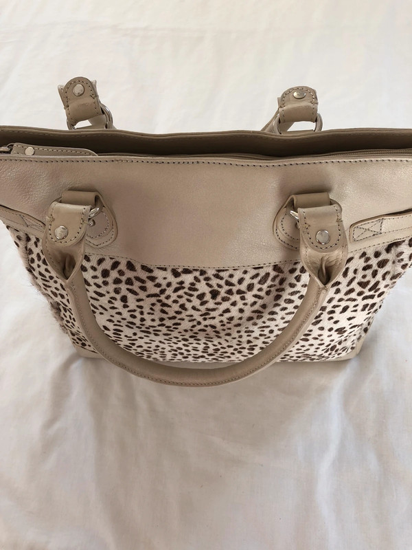 Ladies leather and animal print fur bag and matching purse