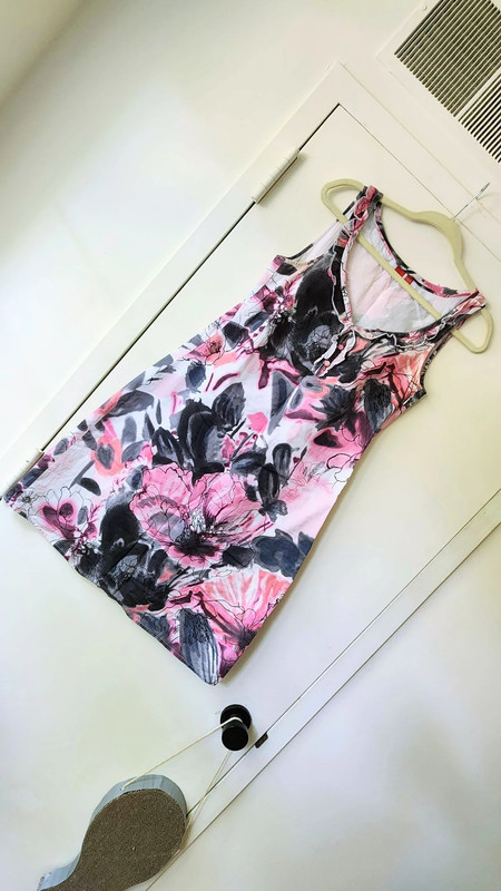 Esprit Summer Watercolor Cotton Dress size 6 pink Grey black white Lined 2
