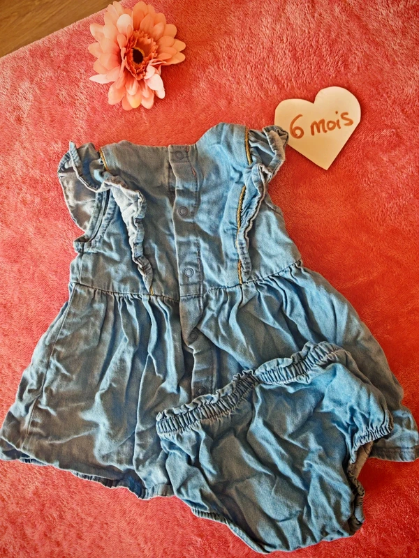Robe couleur jean avec culotte assortie 6 mois - photo numéro 4
