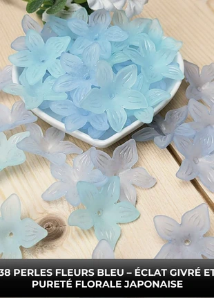 38 perles fleurs azalée japonaise – Bleu translucide givré 27x7 mm pour bijoux et créations florales, staat: Heel goed, € 2,70, € 3,54 inclusief Kopersbescherming Pro