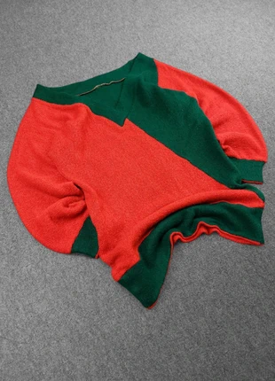 Pull Long à Col V Vintage 80s en Maille Rouge / Vert Foncé Style "Costume Lutin" (S/M), marca: Vintage Dressing, estado: Muy bueno, tamaño: S / 36 / 8, 6,00 €, 7,00 € Protección al comprador Pro incluida
