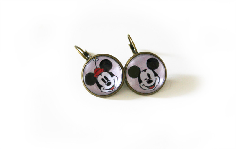 Paire de Boucles d'oreilles dormeuses Mickey et Minnie- Neuf