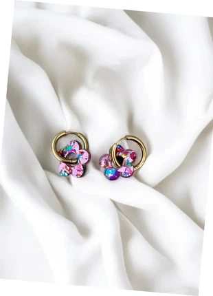 Boucles d’oreille créole dorées avec pampilles interchangeable fleurs rose multicolores pailletées, marke: Boutique privée, zustand: Sehr gut, 5,00 €, 5,95 € inklusive Vinted-Käuferschutz
