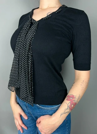 Pull Lauren Ralph Lauren noir col lavallière pois - M femme - soie coton LTH 544, marque: Ralph Lauren, état: Très bon état, taille: M / 38 / 10, 15,00 €, 16,45 € Protection acheteurs (Pro) incluse