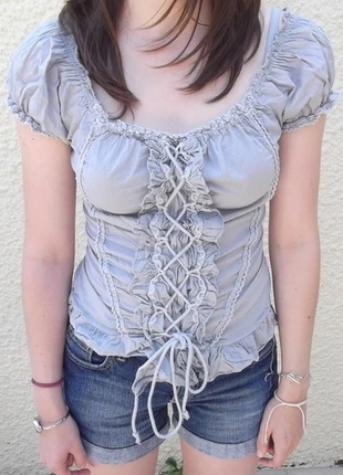 Top gris à lacets, estado: Nuevo sin etiquetas, tamaño: S / 36 / 8, 9,00 €, 10,15 € Protección al comprador incluida