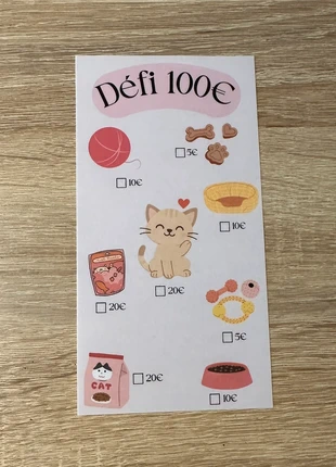 Défi Cat lover 100€ - Enveloppe budgétaire A6, marque: Fait Main, état: Neuf, 1,50 €, 2,28 € Protection acheteurs (Pro) incluse