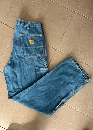 Pantalon en jeans baggy large Carhartt de chantier vintage bleu marine, brand: Carhartt, condition: Good, size: M, €22.00, €23.80 includes Buyer Protection