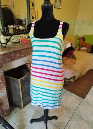 Robe blanche rayures colorée vintage XS/34 60s pin up retro, zustand: Sehr gut, größe: XS / 34 / 6, 13,00 €, 14,35 € inklusive Vinted-Käuferschutz