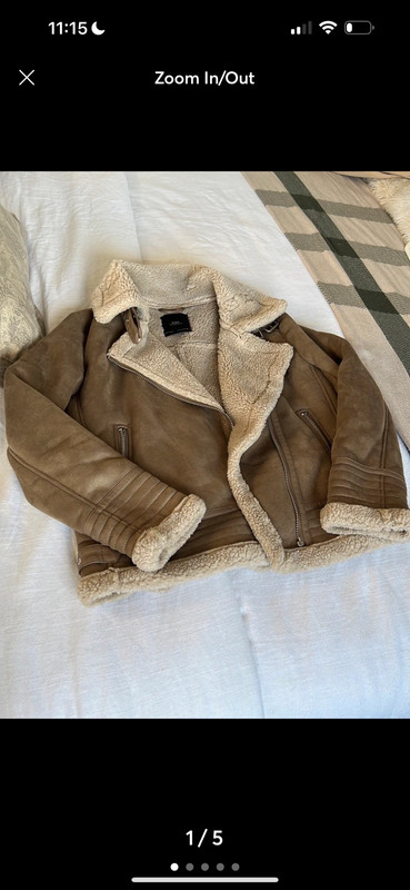 Zara suede tan biker jacket lined with fur 1
