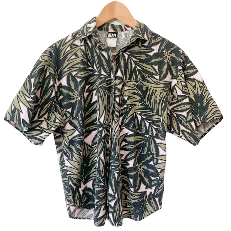 Vintage 90’s Button Up Tropical Leaves Blouse 1