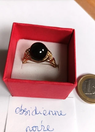 Bague artisanale obsidienne noire neuve, état: Très bon état, taille: Ajustable, 4,00 €, 4,90 € Protection acheteurs incluse