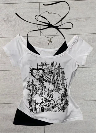 T-shirt Y2K slim fit femme épaules dénudées faux 2 pièces vintage M, brand: y2k, condition: New without tags, size: M / 38 / 10, €28.18, €30.29 includes Buyer Protection