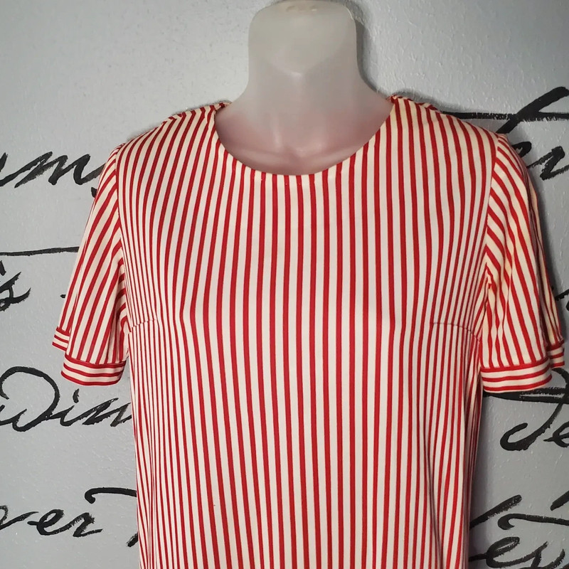 Vintage 1950s Betty Barclay Red & White Striped Drop Waist Day Dress 2