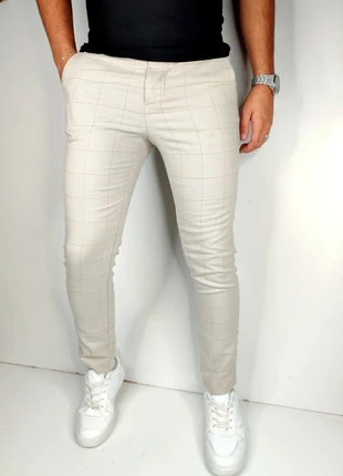 Pantalon beige à carreaux slim BZB T.34, marque: BZB, état: Très bon état, taille: XS, 12,00 €, 13,30 € Protection acheteurs (Pro) incluse