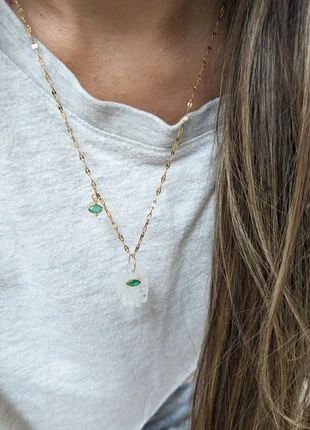 Collier main pierre de lune 🌙 onyx Vert - chaîne acier inoxydable doré, marque: Creatrice, état: Très bon état, 50,00 €, 53,20 € Protection acheteurs (Pro) incluse