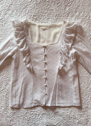 Blouse blanche à détails et volants - Col carré et manches longues - Easy Clothes (Taille S/M), marca: Easy Clothes, estado: Novo sem etiquetas, tamanho: M / 38 / 10, €15.00, €16.45 inclui Proteção do Comprador