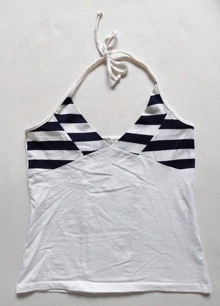 Top halter branco com riscas pretas vintage y2k , marca: Vintage, estado: Muito bom, tamanho: M / 38 / 10, €5.00, €5.95 inclui Proteção do Comprador