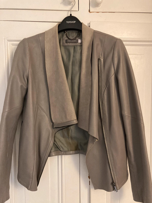 Mint Velvet grey leather waterfall jacket - Vinted