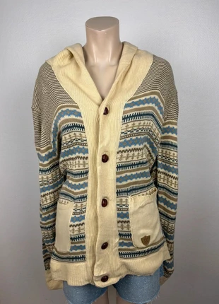 Vintage Soulstar Hooded Knit Cardigan in Beige Patterned Acrylic, Cozy Oversized Fit L/G Unisex, marca: Vintage Dressing, estado: Muy bueno, tamaño: L, 24,90 €, 26,85 € Protección al comprador incluida