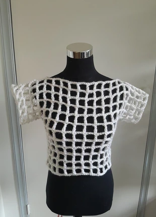 Sexy erotische retro goth rock witte top grote gaten maat S, merk: Emma B.Rose, staat: Nieuw met prijskaartje, maat: S / 36 / 8, € 17,00, € 18,55 inclusief Kopersbescherming