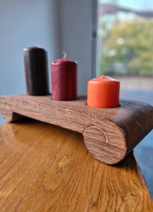 Bougeoir / Centre de table en bois pour 3 bougies - Style rustique, estado: Bom, €9.00, €10.15 inclui Proteção do Comprador