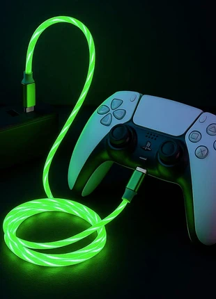 Glowing Green USB-C Charging Cable – Perfect for PS5 Controller, brand: #GamingSetup #PS5 #USBCCable #LED #GlowCable #Tech, condition: New with tags, £4.99, £5.94 includes Buyer Protection