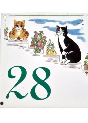 Large Vintage French Cat House Number 28 – Polychrome Enamel Sign – 1980s – Measures below, estado: Muito bom, €19.00, €20.65 inclui Proteção do Comprador Pro