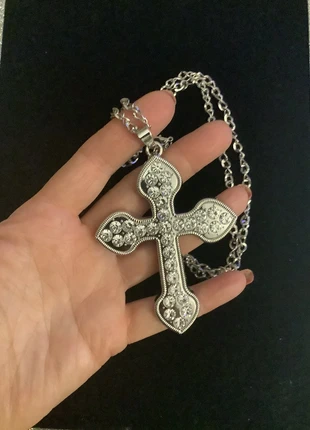 Big Silver Diamanté Cross and Chain Necklace, brand: The Unbranded Brand, condition: New with tags, £5.99, £6.99 includes Buyer Protection Pro