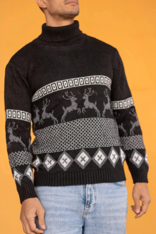 Vintage Christmas Jumper Turtle Neck in Black M  1