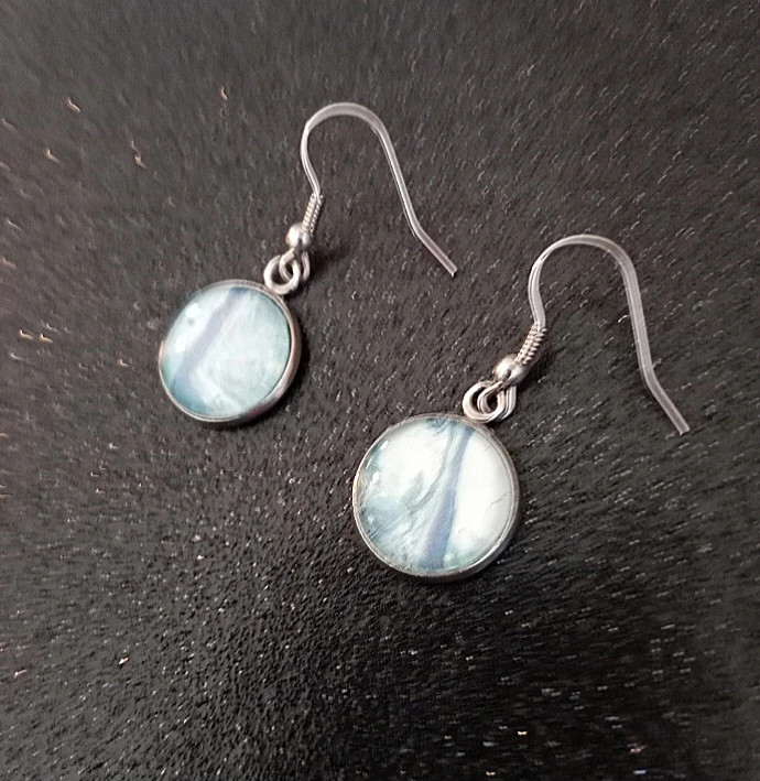 Blue acrylic paint pour silver drop dangle earrings new 3