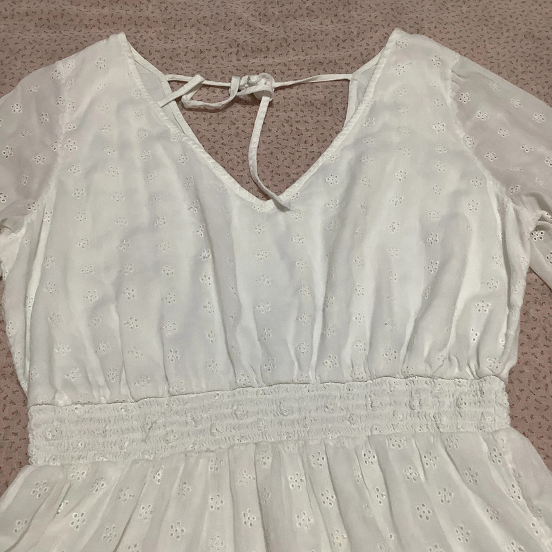 Hollister White Eyelet Lace Coquette Boho Cottagecore Tiered Dress Size Large 5