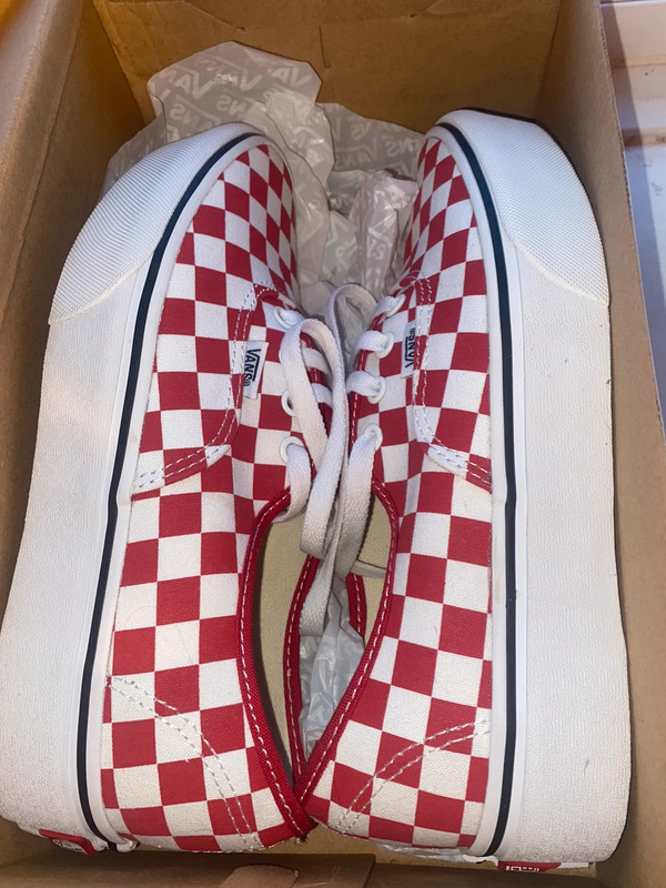 Vans slip on on sale platform red checkerboard