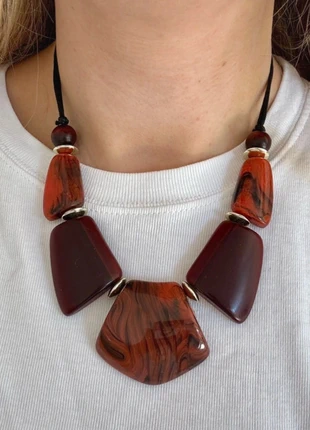 Chunky Statement Necklace – Faux Tortoiseshell & Marbled Resin Beads – Autumn Boho Retro, condition: Very good, £6.00, £7.00 includes Buyer Protection