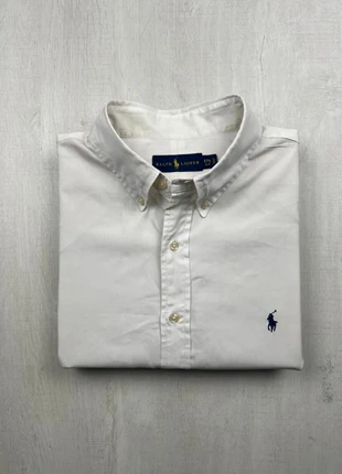 Chemise Ralph Lauren blanche col boutonné coton logo bleu brodé XL homme Oxford classique, brand: Ralph Lauren, condizioni: Ottime, taglia: XL, €45.00, €47.95 include la Protezione acquisti Pro