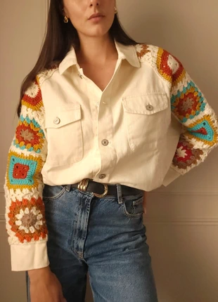 Veste Denim en crochet fait main oversize créme - 100% Coton - Piece unique fait main taille unique, marque: orlinn, état: Très bon état, taille: Taille unique, 89,99 €, 95,19 € Protection acheteurs (Pro) incluse