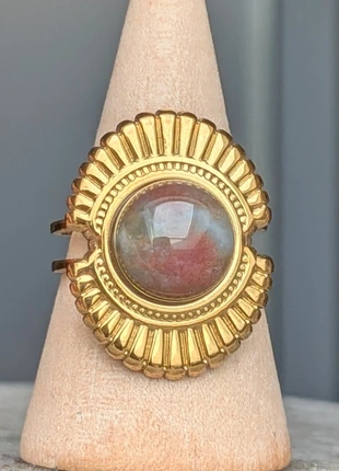 Bague bohème ethnique été en agate indienne et acier inoxydable doré, état: Très bon état, taille: Ajustable, 13,00 €, 14,35 € Protection acheteurs (Pro) incluse