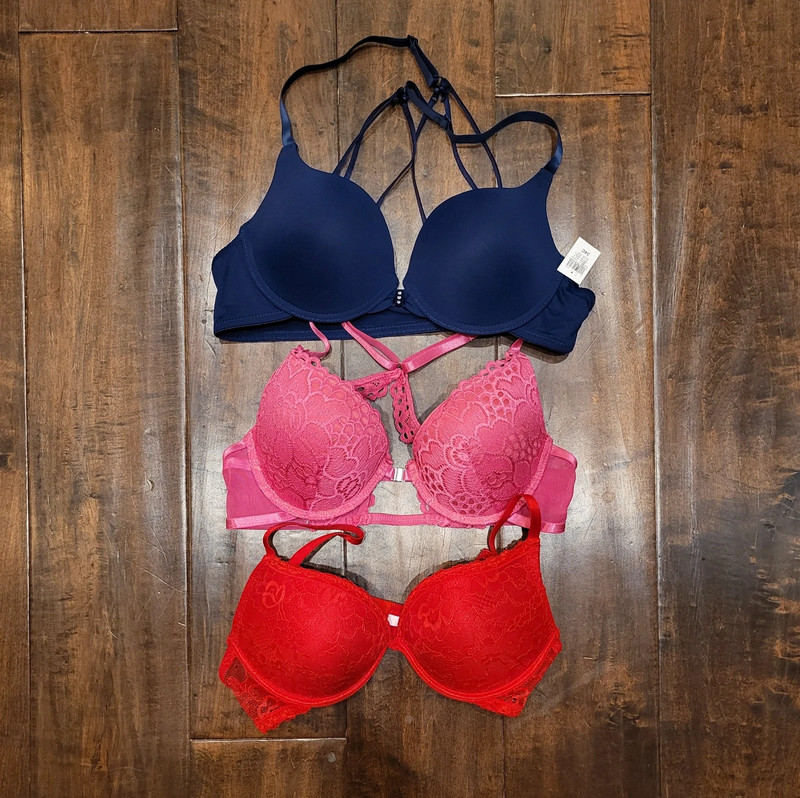 Bra Set 34C Padded Blue Pink and Red 1