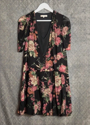 Robe Sandro vintage à fleurs laine avec doublure intérieure noir / rose - S, brand: Sandro, condition: Very good, size: S / 36 / 8, €25.00, €26.95 includes Buyer Protection