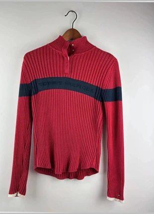 Pull Tommy Hilfiger en Côtelé Rouge & Bleu 003N, merk: Tommy Hilfiger, staat: Heel goed, maat: M / 38 / 10, € 13,50, € 14,88 inclusief Kopersbescherming Pro