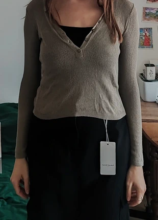 Haut en maille taupe boutons - Pimkie XS, brand: Pimkie, condition: Very good, size: XS / 34 / 6, €3.00, €3.85 includes Buyer Protection