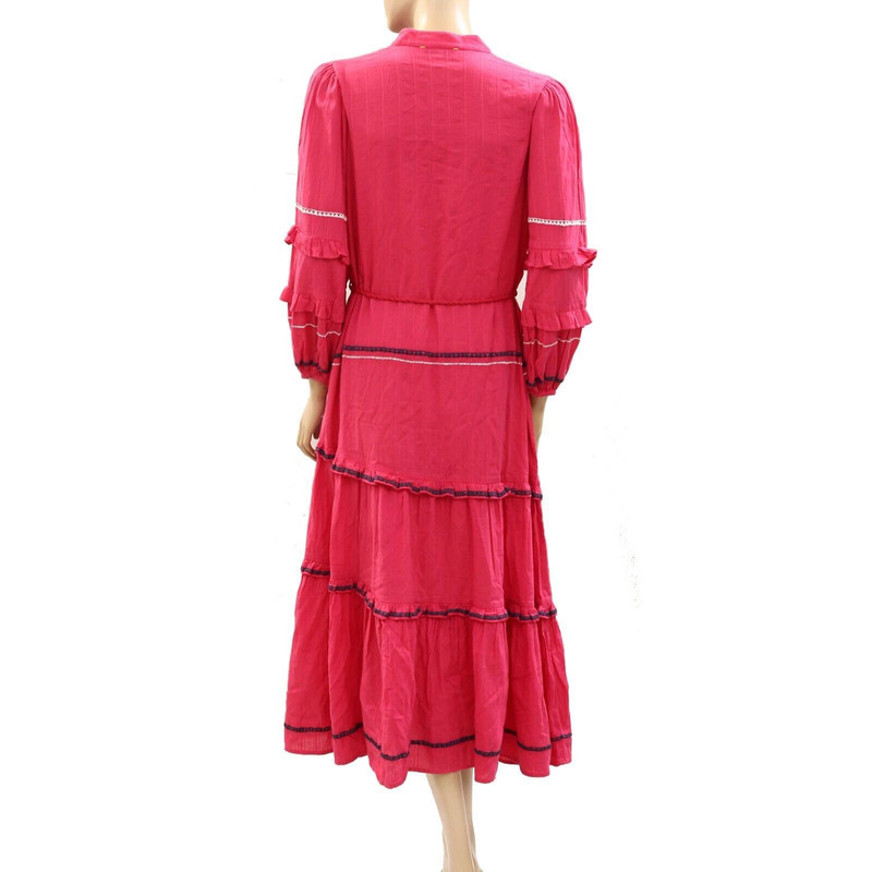 Kerri Rosenthal Pheobe Cotton Midi Dress Embroidered Ruffle Tiered XS New 271091 3