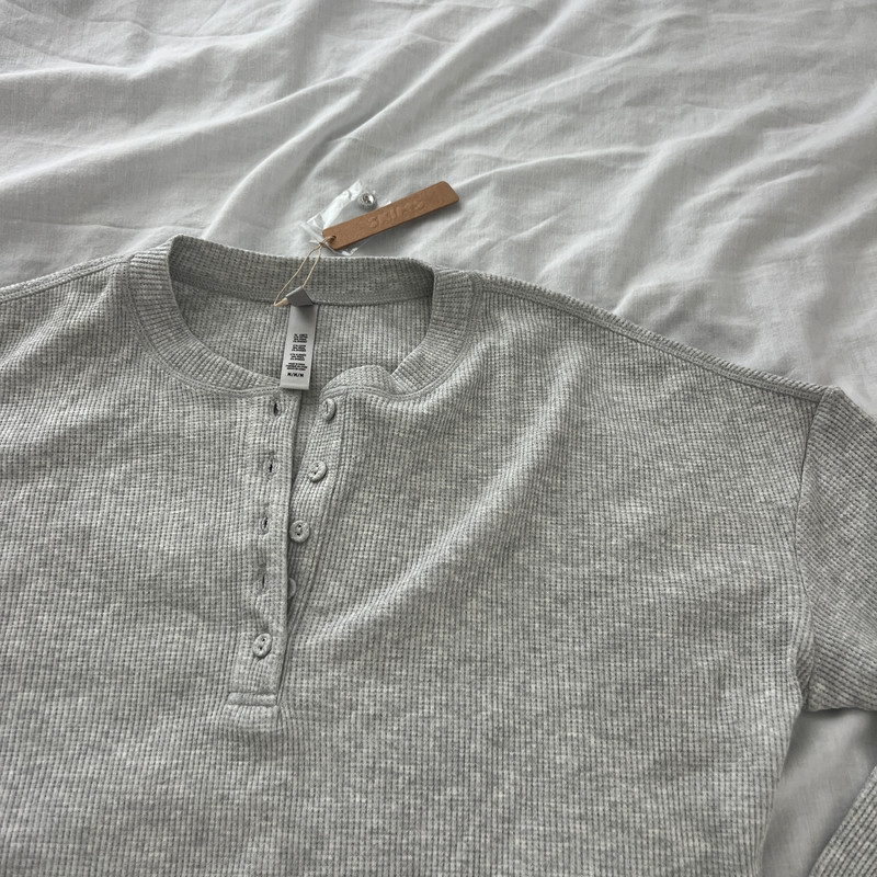 Skims waffle knit Henley long sleeve tee 4