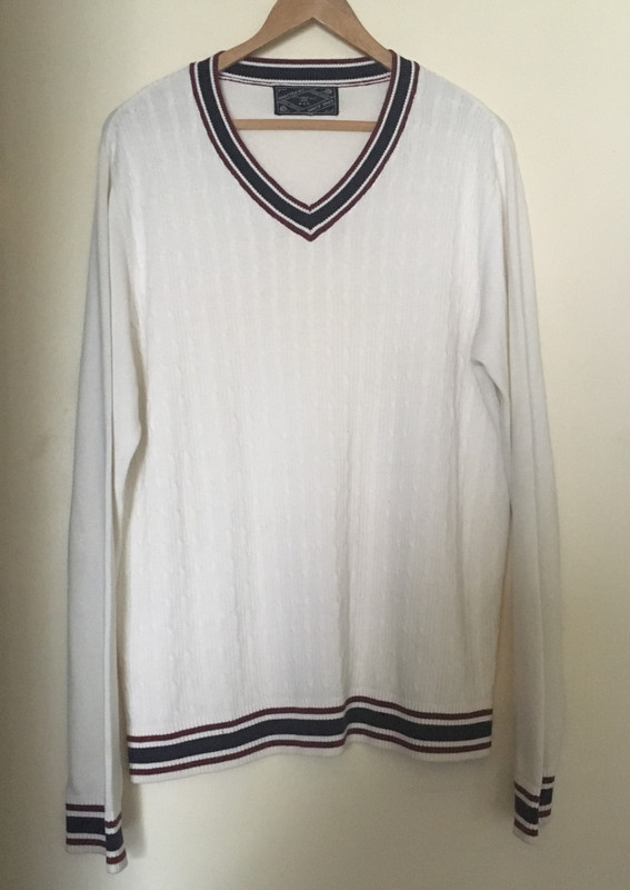 Pull blanc & rayures col V (Taille XL/XXL-Autre) Neuf 1