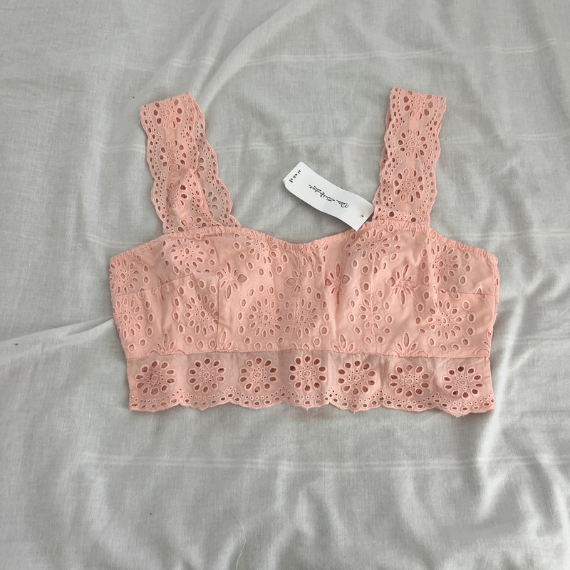 Miss Selfridge pink eyelet crop top 1