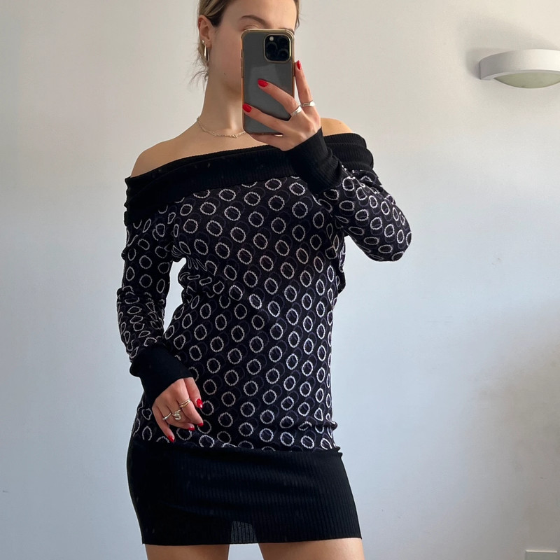 Motivi knitted geo print off shoulder dress Vinted