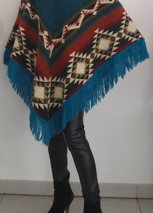 Poncho ethnique avec capuche bleu multicolore, condition: New without tags, size: One size, €90.00, €95.20 includes Buyer Protection
