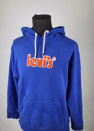 Sweat à capuche Levi’s bleu logo brodé orange vintage streetwear taille M relaxed fit, marca: Levi's, estado: Muito bom, tamanho: M, €20.00, €21.70 inclui Proteção do Comprador Pro