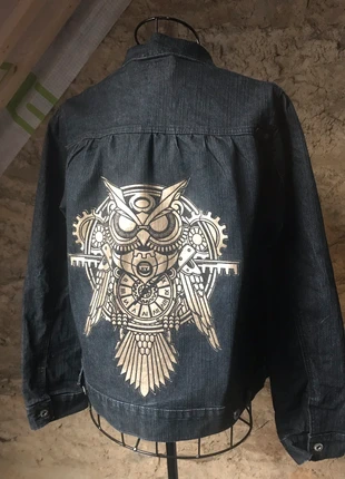 Veste en jean customisée steampunk, merk: Handmade, staat: Nieuw zonder prijskaartje, maat: M / 38 / 10, € 25,00, € 26,95 inclusief Kopersbescherming